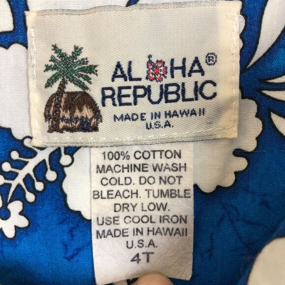 Aloha Republic Girls Sundress Sz 4T Hibiscus Blue White Cotton Hawaii - Picture 3 of 7